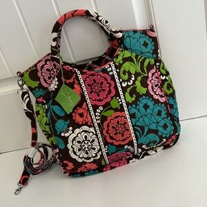 Vera Bradley Lola Two Way Tote Brown Pink Floral Quilted‎ Medium Handbag Purse